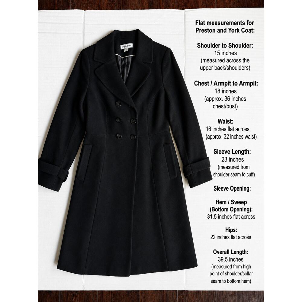 NWT Preston & York Womens 4 Black Wool Blend Double Breasted Coat Dillard's